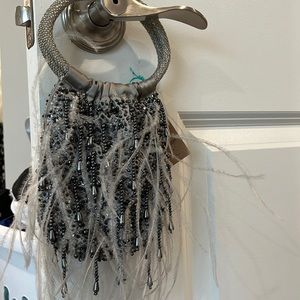 Feather silver grey evening bag